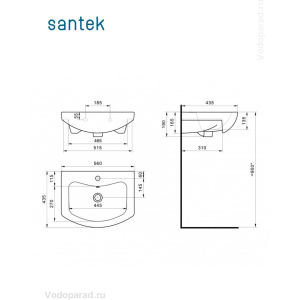 Купить Раковина мебельная Santek Балтика 55 1.WH50.1.702 белая в Москве с доставкой Раковина мебельная Santek Балтика 55 1.WH50.1.702 белая