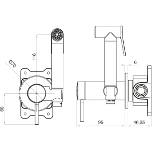 Гигиенический душ Teska Pulito BTK 6801 со смесителем, С ВНУТРЕННЕЙ ЧАСТЬЮ, золото