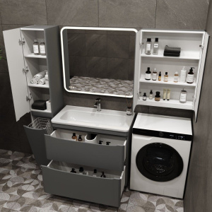 Тумба с раковиной Style Line Бергамо Мини 90 Люкс Plus напольная, антискрейтч серая