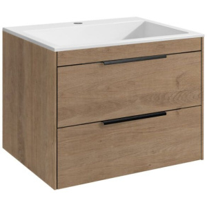 Тумба с раковиной Vincea Chiara 2D, 60, 2 ящика, натуральный дуб, с белой раковиной