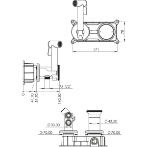 Гигиенический душ Teska Arte Tera T5537 со смесителем, С ВНУТРЕННЕЙ ЧАСТЬЮ, золото
