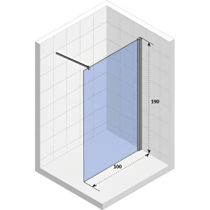 Душевая перегородка Parly Т100В 100x190, профиль черный, стекло прозрачное