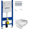 Комплект Унитаз подвесной Керамин Санти CDB00022946 безободковый, с микролифтом + Инсталляция Geberit Duofix Delta 458.163.21.1 с кнопкой смыва, хром
