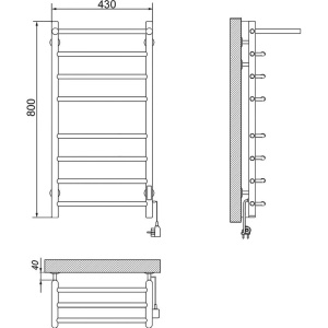 Полотенцесушитель электрический Ника Way 3 80/40, с полкой, матовый черный RAL9005