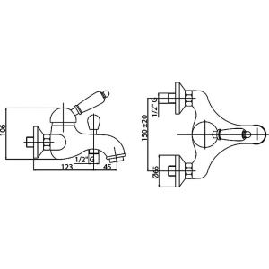 Смеситель для ванны с душем Cezares Elite ELITE-VM-03/24-Bi