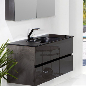 Мебель для ванной Armadi Art Vallessi 100 антрацит глянец, с черной раковиной