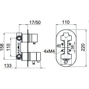 Термостатический смеситель Remer Elegance NT93 С ВНУТРЕННЕЙ ЧАСТЬЮ, для ванны с душем, 3 потребителя