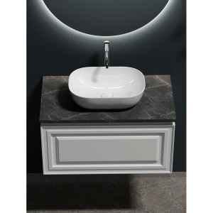 Купить Тумба с раковиной Sancos Very 80 см, bianco, столешница черный мрамор, раковина CN6009 в Москве с доставкой Тумба с раковиной Sancos Very 80 см, bianco, столешница черный мрамор, раковина CN6009