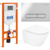 Комплект Унитаз подвесной BelBagno Tre BB8001CHR/SC безободковый, с микролифтом, инсталляция BB002-80 с кнопкой BB005-PR-CHROME