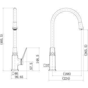 Смеситель для кухни Fashun A4186-7A с гибким изливом, черный