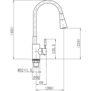Смеситель для кухни Fashun A4053+B16 с гибким изливом, хром, красный