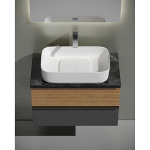 Купить Тумба с раковиной Sancos Delta 80 см, дуб красный, графит, столешница черный мрамор, раковина CN5021 в Москве с доставкой Тумба с раковиной Sancos Delta 80 см, дуб красный, графит, столешница черный мрамор, раковина CN5021