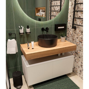 Мебель для ванной STWORKI Ольборг 100 столешница дуб французский, без отверстий, 2 тумбы 50