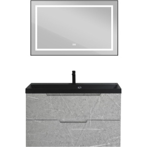 Тумба с раковиной BelBagno Vittoria 90 подвесная, toros bianco, черная матовая раковина