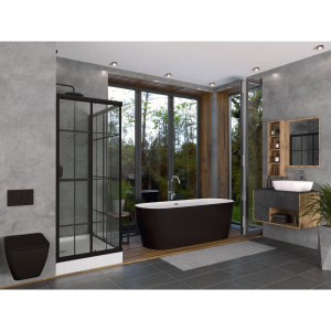 Акриловая ванна Grossman GR-2601B 170x70 см, отдельностоящая, овальная, с каркасом, со сливом-переливом, черная