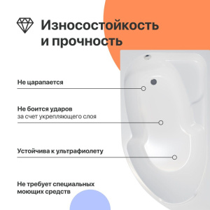 Купить Акриловая ванна DIWO Сочи L 170x95 см, угловая, с каркасом, асимметричная в Москве с доставкой Акриловая ванна DIWO Сочи L 170x95 см, угловая, с каркасом, асимметричная