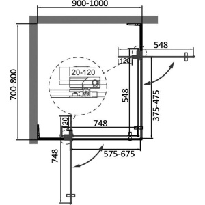 Душевой уголок Cezares Slider AH 2 70/80-90/100 BR Nero профиль черный, стекло бронза
