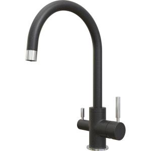 Комплект Мойка кухонная Ulgran U-104 -308 черная + Смеситель Domaci Солерно DC-3007 морион