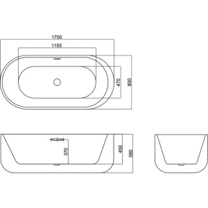 Акриловая ванна Black&White Swan SB109 black 170x80 см, отдельностоящая, овальная, с каркасом, со сливом-переливом, черная 170x80