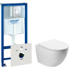 Комплект  Унитаз подвесной SantiLine SL-5005 безободковый, с микролифтом + Система инсталляции для унитазов Grohe Rapid SL 38772001, 3 в 1 с кнопкой с