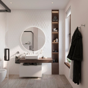 Купить Столешница STWORKI Ольборг 120 дуб карпентер, без отверстий, с тумбой 80, с раковиной STWORKI Soul 1 белой в Москве с доставкой Столешница STWORKI Ольборг 120 дуб карпентер, без отверстий, с тумбой 80, с раковиной STWORKI Soul 1 белой