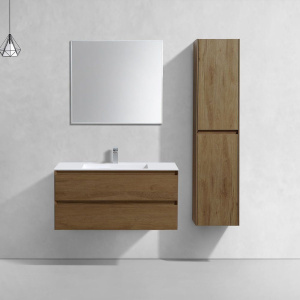 Тумба с раковиной Vincea Luka 100, 2 ящика, дуб табак, с белой раковиной