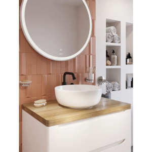 Купить Мебель для ванной STWORKI Берген 80, белая со светлой столешницей, раковина Moduo 40 RING в Москве с доставкой Мебель для ванной STWORKI Берген 80, белая со светлой столешницей, раковина Moduo 40 RING