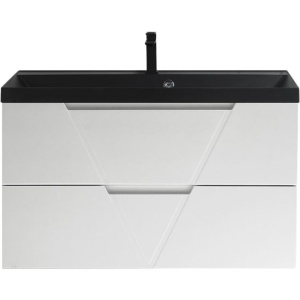 Тумба с раковиной BelBagno Vittoria 100 подвесная, bianco lucido, черная матовая раковина