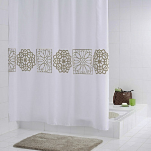 Штора для ванной Ridder Tunis 46359 + телескопический карниз Ridder 55301 245 см, белый + крючки для шторы Ridder