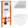 Комплект Унитаз подвесной BelBagno Due BB3103CHR/SC безободковый, с микролифтом, инсталляция BB002-80 с кнопкой BB005-PR-CHROME