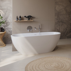 Акриловая ванна BelBagno Uno BB701 160x75 см, отдельностоящая, овальная, с ножками, со сливом-переливом, с донным клапаном