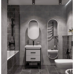 Зеркало-шкаф STWORKI Мальмё МВК074 45 с подсветкой, белое, прямоугольное, навесное, овальное, в стиле лофт