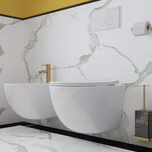 Унитаз подвесной Aqueduto Ovo OVO0110 безободковый, с микролифтом, белый глянцевый