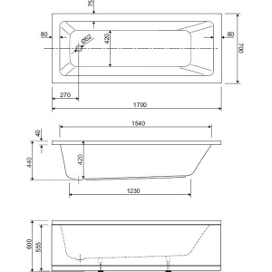 Акриловая ванна Cezares Plane Solo Mini 170x70 см, с каркасом