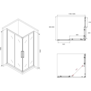 Душевой уголок Abber Schwarzer Diamant AG02129H 120x90, профиль хром, стекло прозрачное
