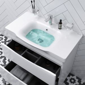 Купить Тумба с раковиной AM.PM Like 80 напольная, белый глянец в Москве с доставкой Тумба с раковиной AM.PM Like 80 напольная, белый глянец