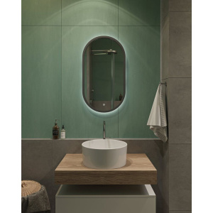 Зеркало DIWO Казань 45 серое, с подсветкой, овальное, в стиле лофт, сенсорное управление