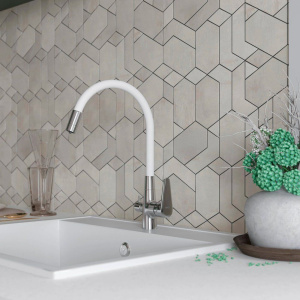 Смеситель для кухни ESKO Coral CL 03 W, хром, белый, с гибким изливом