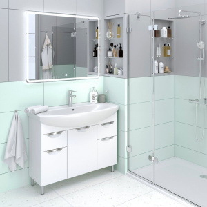 Тумба с раковиной Emmy Милли 105 белая глянцевая, 2 ящика