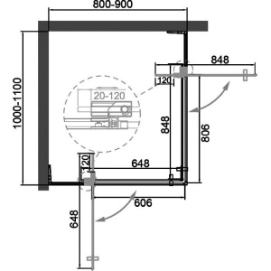 Душевой уголок Cezares Slider AH 2 80/90-100/110 Grigio Nero профиль черный, стекло серое