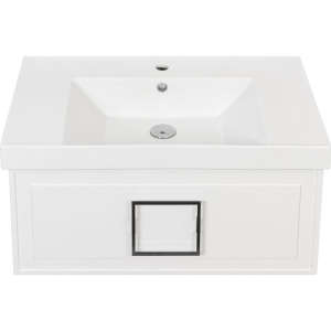 Купить Тумба с раковиной La Fenice Cubo 80 белая, ручка черная в Москве с доставкой Тумба с раковиной La Fenice Cubo 80 белая, ручка черная