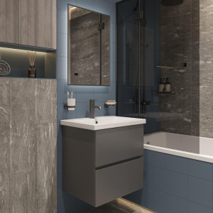 Купить Мебель для ванной STWORKI Колдинг 60 антрацит, с раковиной Como 60 в Москве с доставкой Мебель для ванной STWORKI Колдинг 60 антрацит, с раковиной Como 60