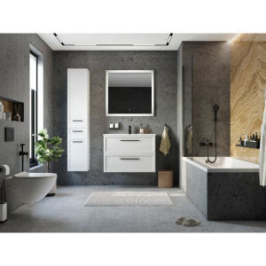 Зеркало STWORKI Эстерсунд 90 белое матовое, с подсветкой, сенсор на зеркале