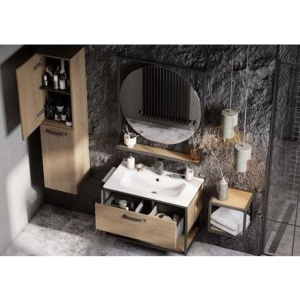 Зеркало AQUATON Лофт Фабрик 80 дуб эндгрейн, с полкой