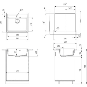 Мойка кухонная Ulgran U-104 -309 темно-серая
