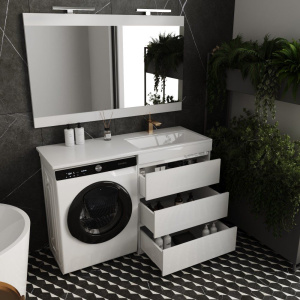 Тумба с раковиной Style Line Даллас 130 Люкс Plus напольная, белая, 3 ящика R