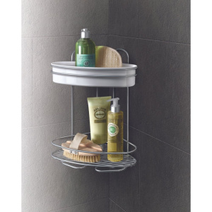 Полка Metaltex Orbit 40.37.08 угловая, 2-ярусная, серебро, белая, с креплениями