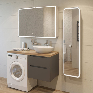 Купить Тумба с раковиной STWORKI Берген 60, серая со светлой столешницей 122, Moduo 55 Leaf, L в Москве с доставкой Тумба с раковиной STWORKI Берген 60, серая со светлой столешницей 122, Moduo 55 Leaf, L