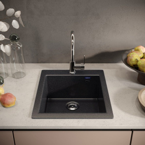 Купить Мойка кухонная Ulgran U-404 -308 черная, встраиваемая, российская, матовая, квадратная в Москве с доставкой Мойка кухонная Ulgran U-404 -308 черная, встраиваемая, российская, матовая, квадратная