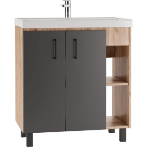 Купить Мебель для ванной Домино Craft 80 дуб вотан, графит в Москве с доставкой Мебель для ванной Домино Craft 80 дуб вотан, графит